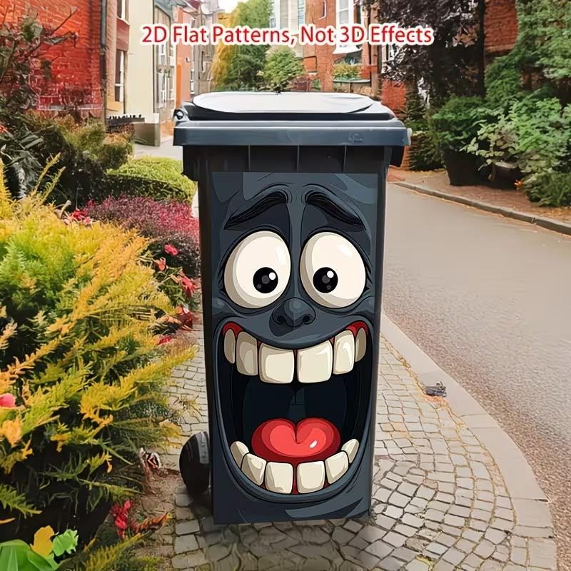 Big Mouth Cartoon Face 2D Flat Trash Can Sticker Removable Waterproof Wall Decal for Kids Playroom Home Decor