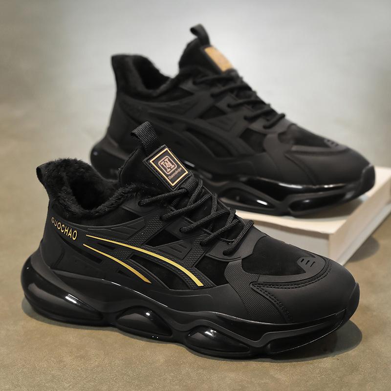 Winter male large size Internet celebrity fleece thickened fur integrated non-slip middle help sports tide shoes cotton shoes snow cotton boots