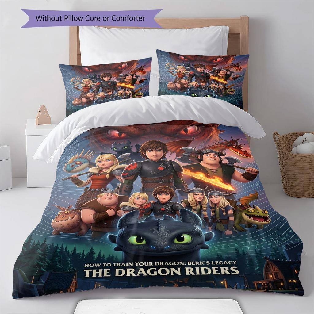 How Train Dragon Pattern Bedding Quilt Set Quilt Cover Pillowcase Home Birthday Gift(1 * Duvet Cover + 2 * Pillowcase, Without Core)