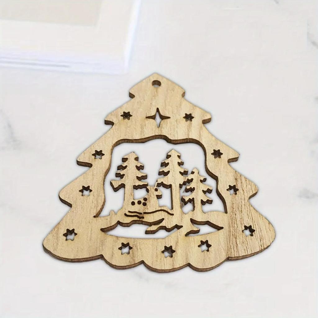 20/30/40 pcs Wooden Christmas Tree decorations with rope, hand-painted artwork, Christmas holiday decorations