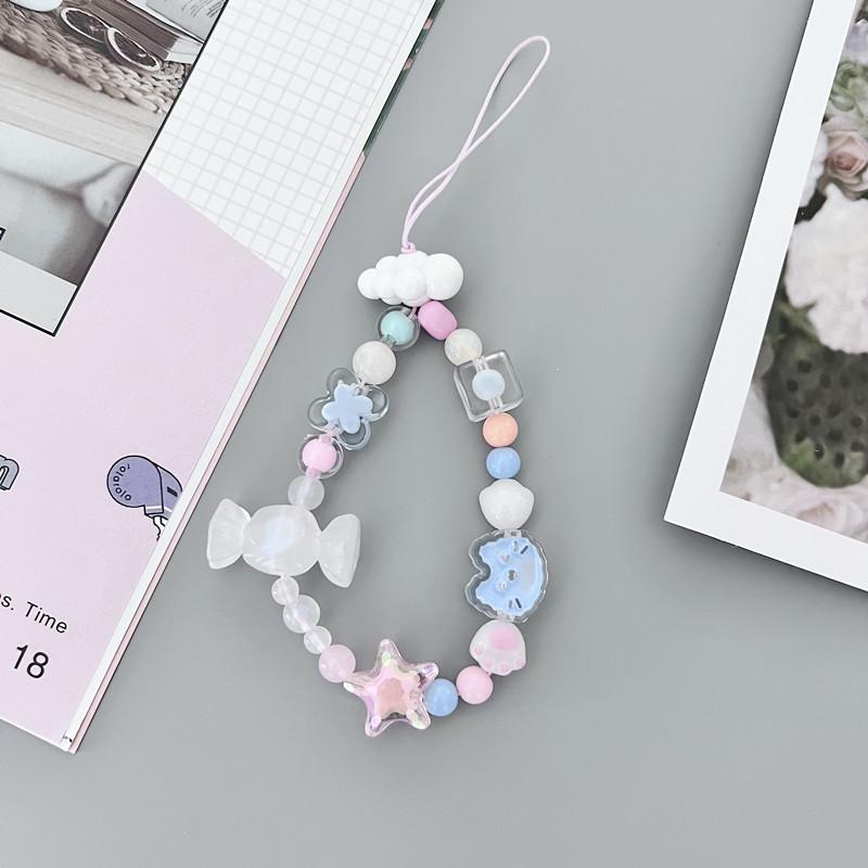 Y2K Cute Sweetheart Butterfly Flower Beaded Mobile Phone Lanyard Girls Camera Keychain Anti-loss Bracelet Rope Backpack Pendant