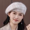 Autumn and Winter Plaid New Retro Bud Painter Hat Warm Rabbit Fur Fashion Casual Versatile Wool Hat Beret