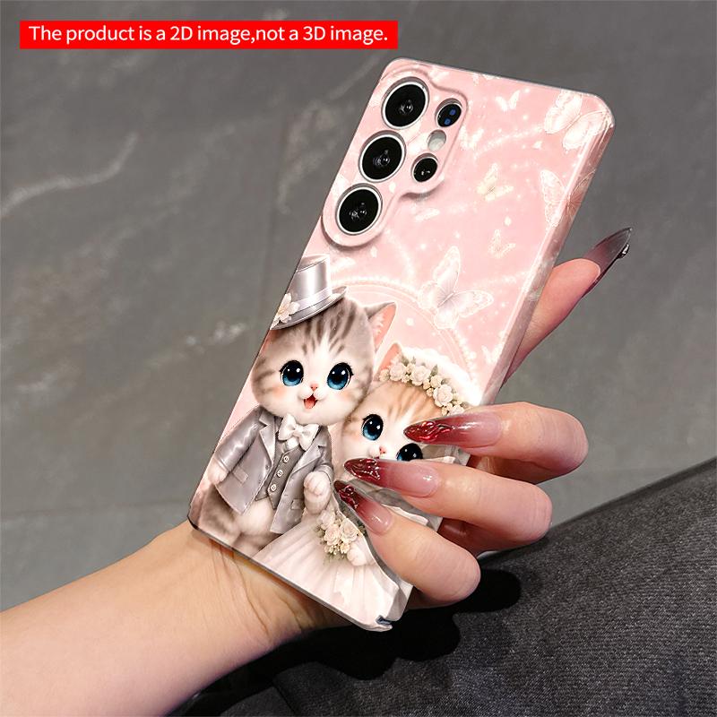 2DFlat Samsung Phone Case Cute Kittens Wedding Couple Phone Case Applicable To Galaxy S22 S23 S24 S25ULTRA S26 A12 A13 A14 A15 A16