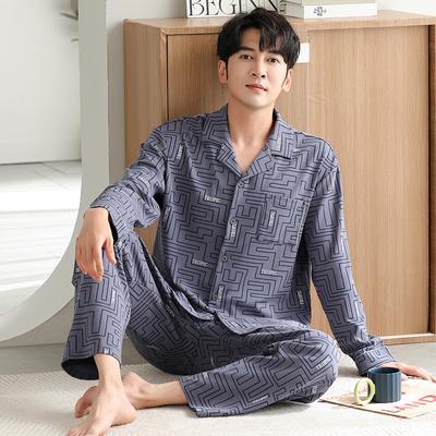Pajamas Men'S Spring And Autumn Cotton Long Sleeve Large Size Fattened Plus Autumn And Winter Thin Cotton Men'S Loungewear Set