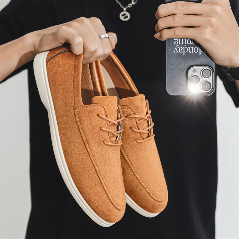 2025 Spring Summer Casual Shoes for Men Soft Lace-up Suede Loafers Men British Style Flats Driving Shoes Man mocasines de hombre