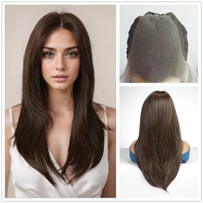 Pelucas Frontales de Encaje 13x6 Cabello Largo Liso Pelucas Negro Marrón Uso Diario Peluca de Fiesta para Mujeres Blancas Sintético Resistente al Calor