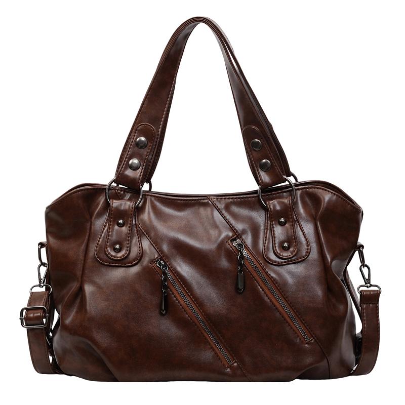 Retro Women's PU Leather Handbag Large Capacity Shoulder Bags Multi Zip Pocket Handbag for Daily Commute Work Shopping and Weekend Outings