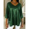 Spring and Summer Loose Solid Color V-neck Nine-point Sleeve Split Top Women's Clothing