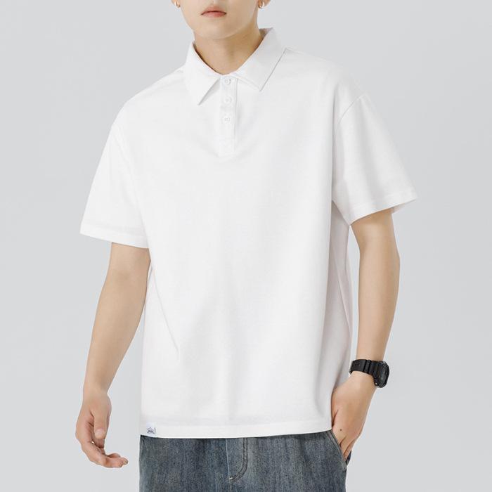Heavy Polo Shirt Short-sleeved Men's Summer New Lapel Solid Color T-shirt Loose Top
