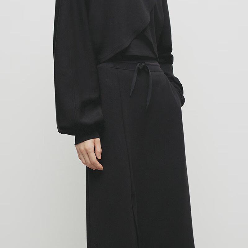 Broadcast Women's Black Knitted Midi Skirt with Slit Hem
