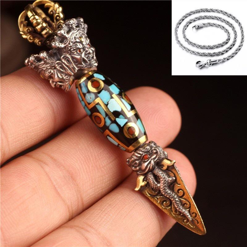 Tibetan Ritual Tools: Retro Silver Yueling Knife, Elephant Trunk Pendant, Vajra Pestle Accessories - Unisex Cultural Gifts