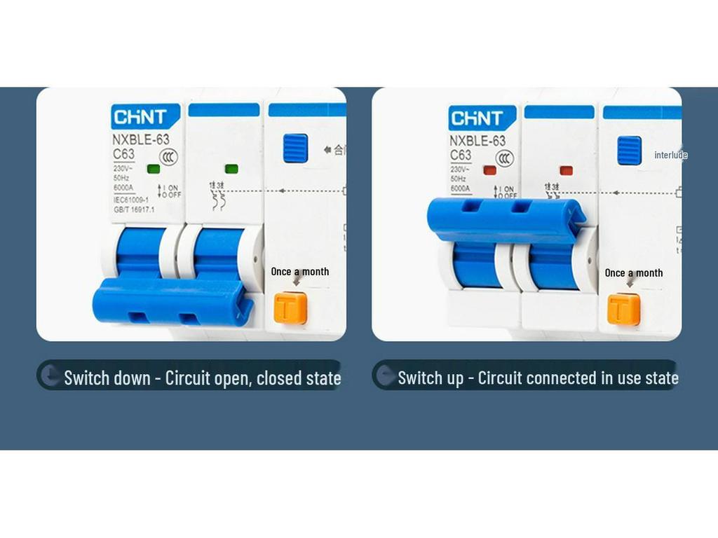 Chint 2P63A Air Switch with 32A RCCB for Three-Phase Electricity Protection and Household Circuit Breaking
