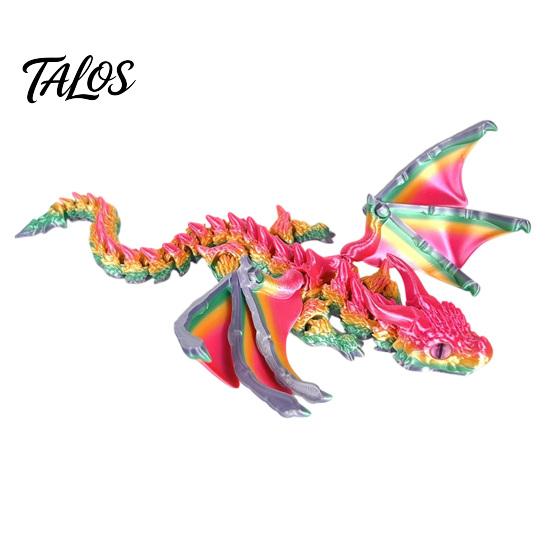 Desktop Fantasy Display Ornament 3D Printed Articulated Dragon Figurine with Adjustable Wings and Unique Eyes, Wing Toy Movable Joints Sculpture