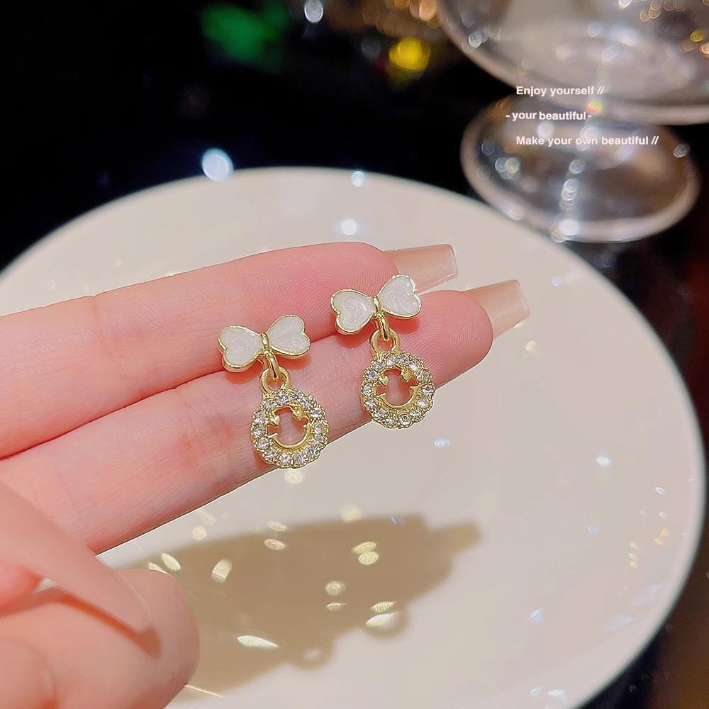 Elegant Floral Bow Earrings - High-End French Design for Women