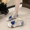New Sandals for Women's Summer Retro Versatile Mesh Hollow Breathable Headband Thick Sole Casual Outwear High Top Sandals