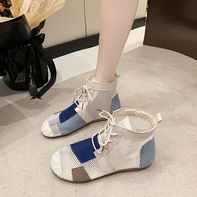 New Sandals for Women's Summer Retro Versatile Mesh Hollow Breathable Headband Thick Sole Casual Outwear High Top Sandals