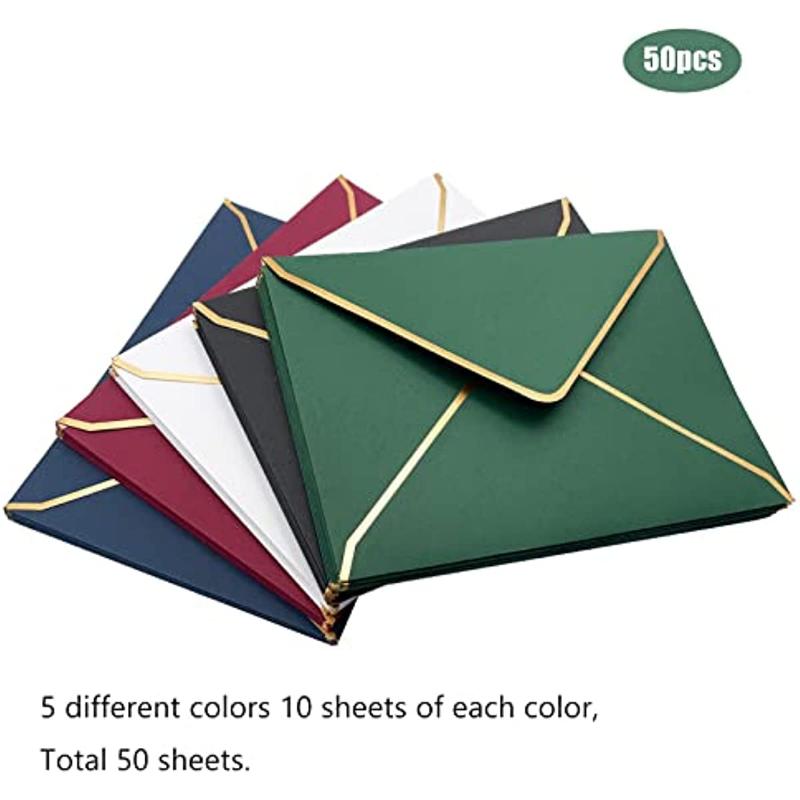 50 Pack Size A7 Envelopes, Luxury Invitation Envelopes V-Flap Envelopes Quick Seal with Gold Border for Invitations, Weddings, Photos, Graduation