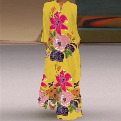 2024 Spring/Summer Women's V-Neck Long Sleeve Pocket Print Loose Dress