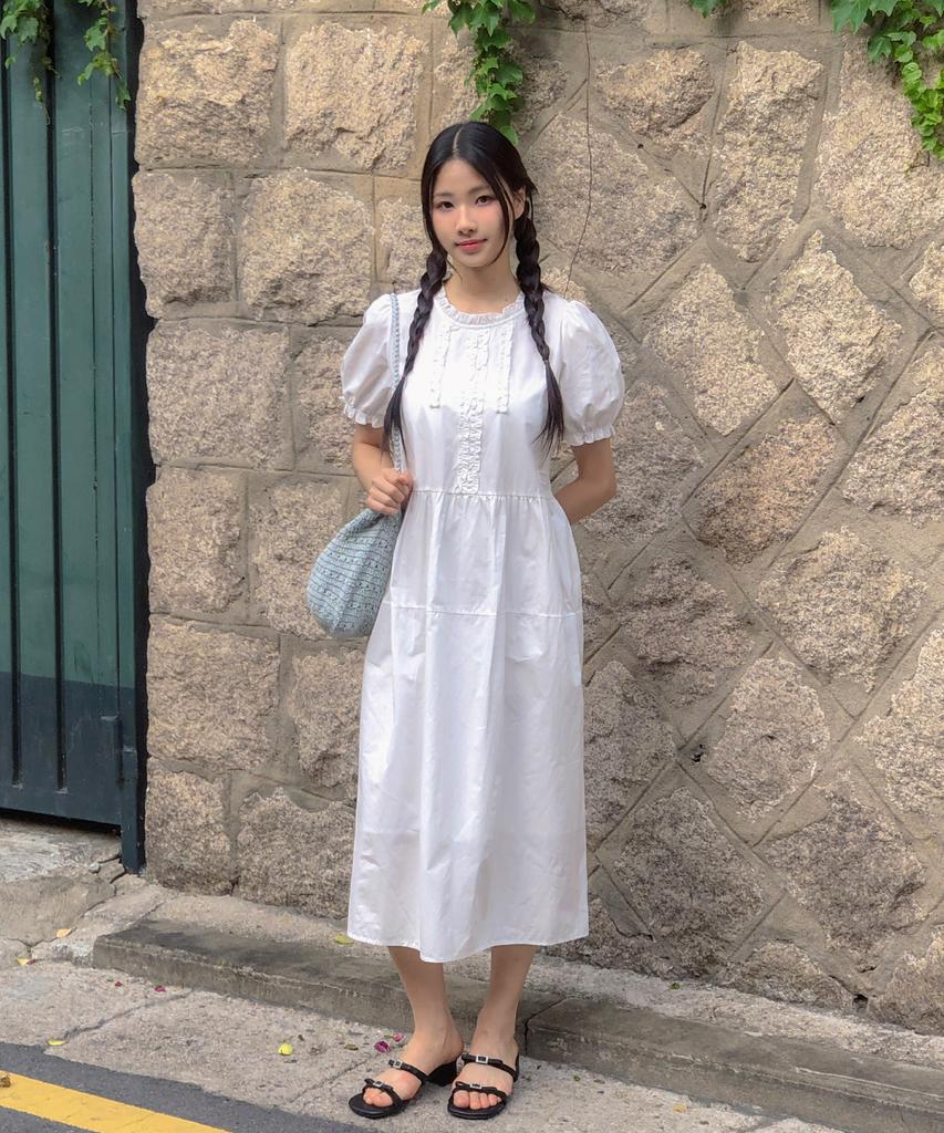 Mellotoli Frill Line Long Dress (White)
