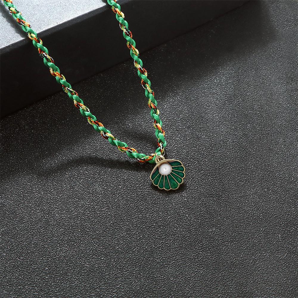 

Bohemia Seashell Pendant Necklaces Adjustable Handmade Braided Rope Choker Fashion Jewelry for Women Girls Summer Beach Vacation зелений
