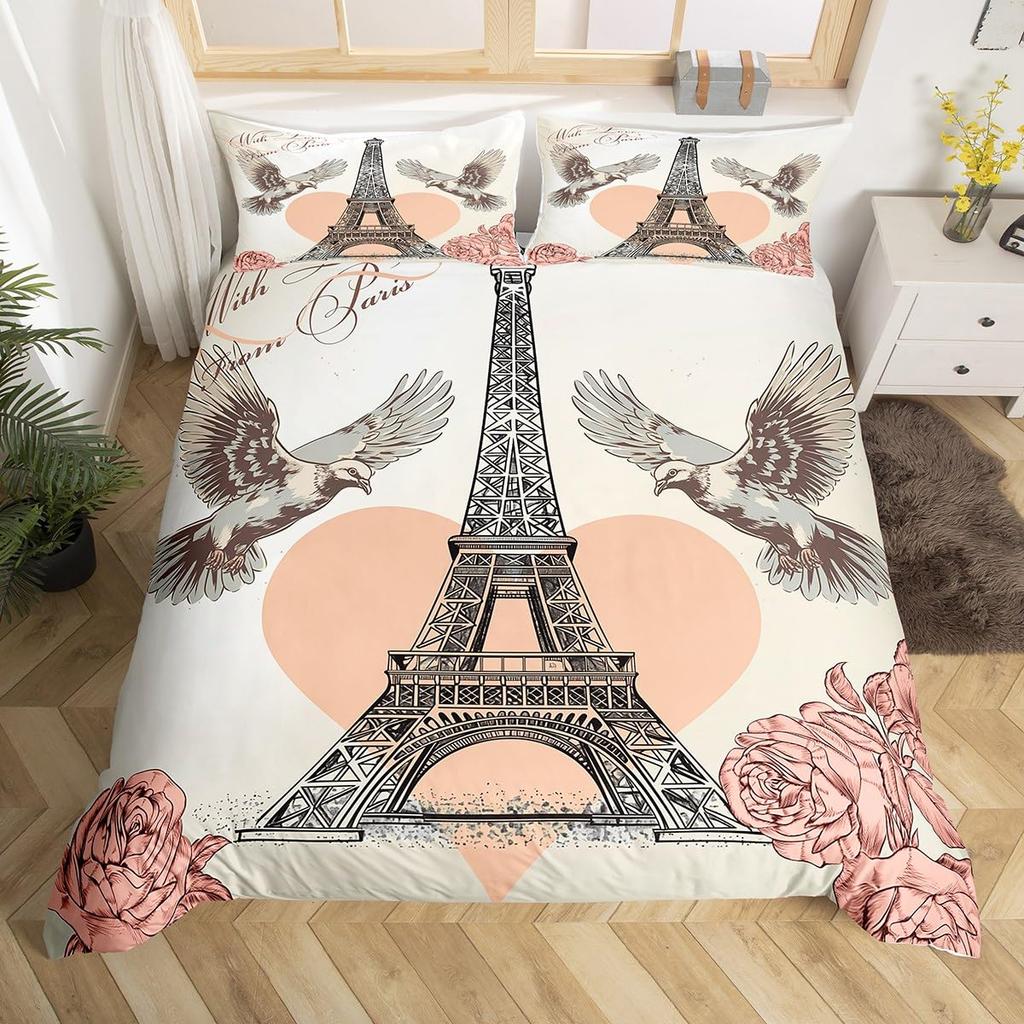 Paris Liebe Bettbezug Eiffelturm Bettbezug Für Männer Frauen Romantische Stadt Blume Bettwäsche Sets Für Valentinstag Hochzeitsgeschenk