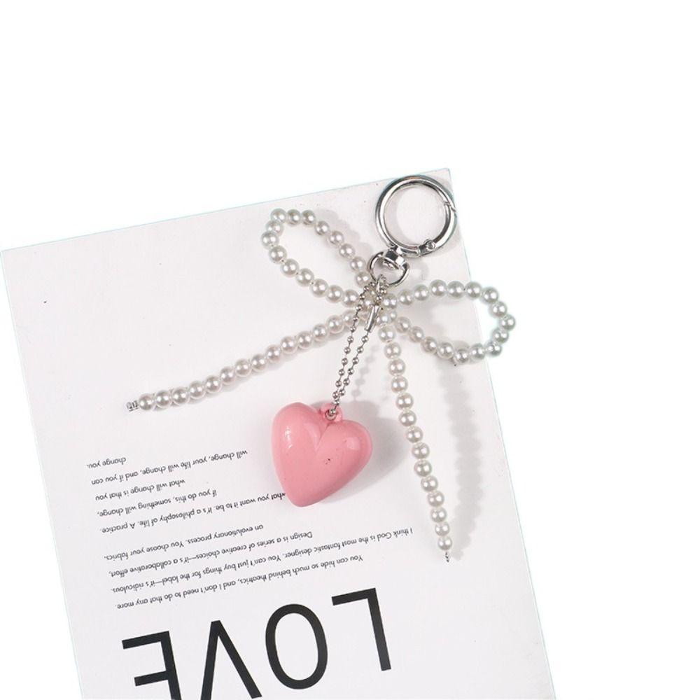 Colorful Bowknot Beaded Keychain Resin Lovely Bag Pendant Minimal Design Cute Car Keyring  Unisex