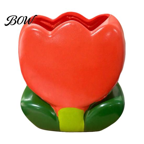 Office Desk Accessories for Women Tulip Makeup Brush Holder, Resin Cosmetic Organizer Vanity Desk, Cute Flower Pen Floral Stationery Cup