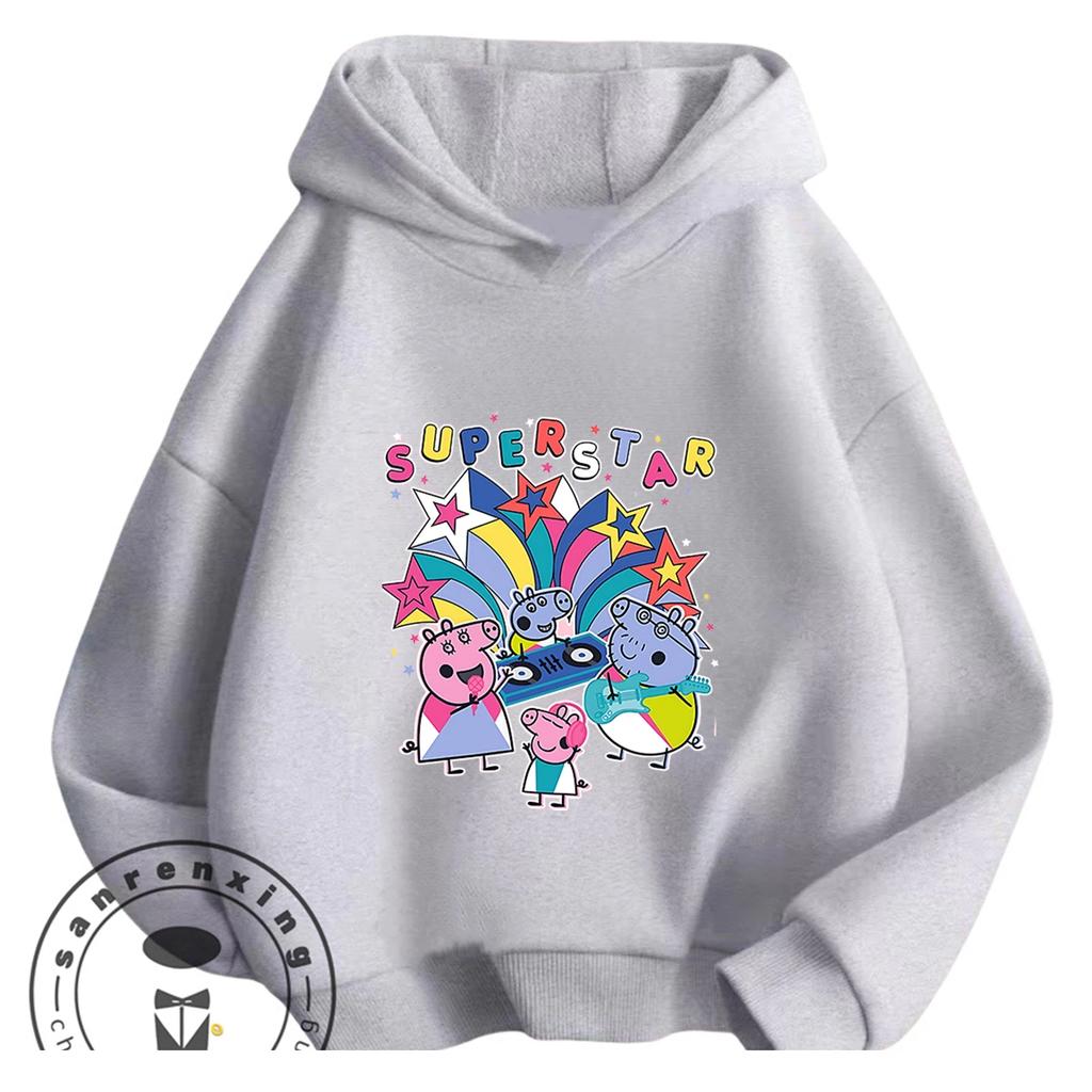 Daily Casual Hooded Top Cute Cartoon Print Winter Street Fashion Kids Wear Peppa Pig Boys Girls 3 14