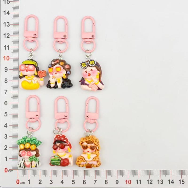 Funny Cartoon Rich Lady Keychain Pendant for Students – Girlish Leopard Print Decoration
