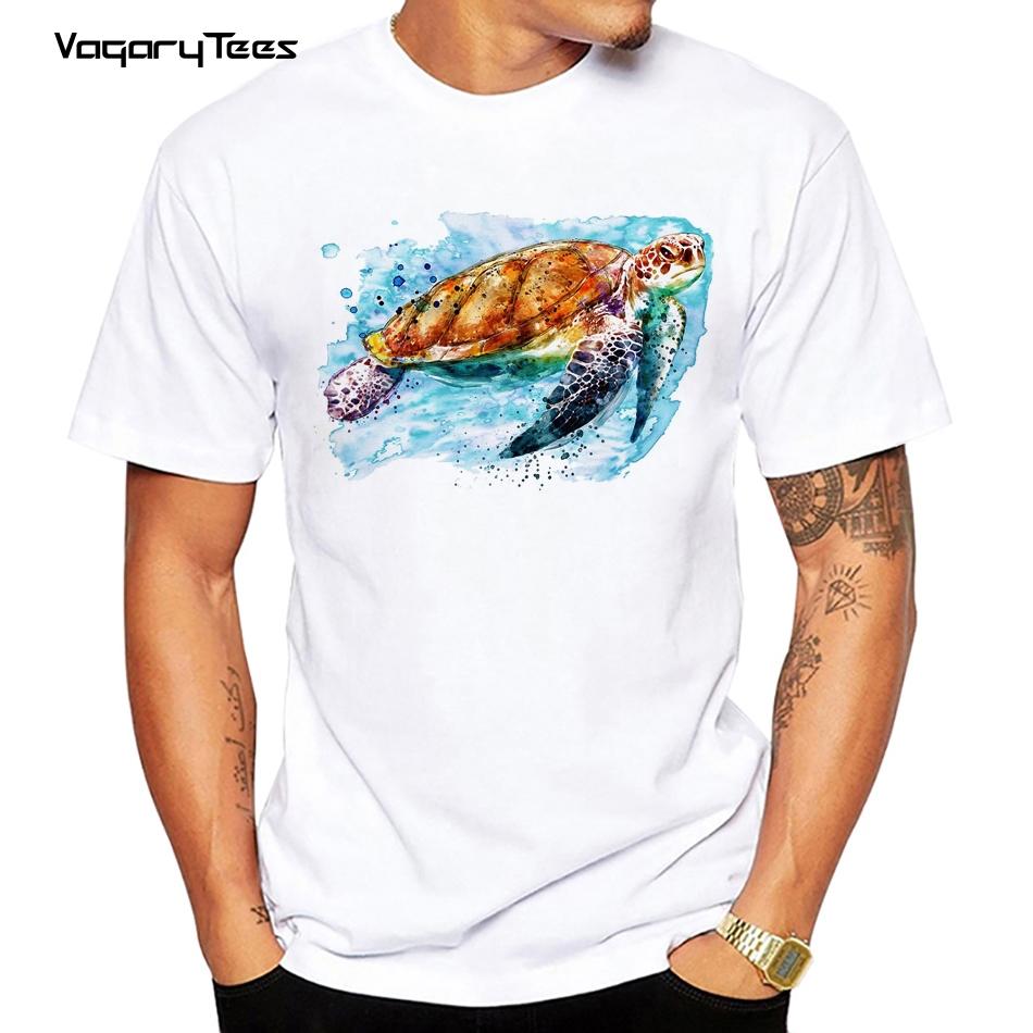 Funny Watercolor Animal T Shirt For Men Top  T-shirt Casual Tops Streetwear Tee Watercolor Sea Turtle Print Men Tshirt
