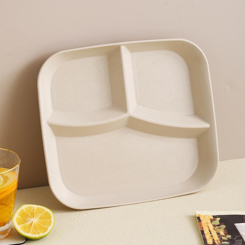 Cute Wheat Straw Divided Plate, 3-Compartment, Drop-Proof, Heat-Resistant - Perfect for Home or Kindergarten Baby Meals