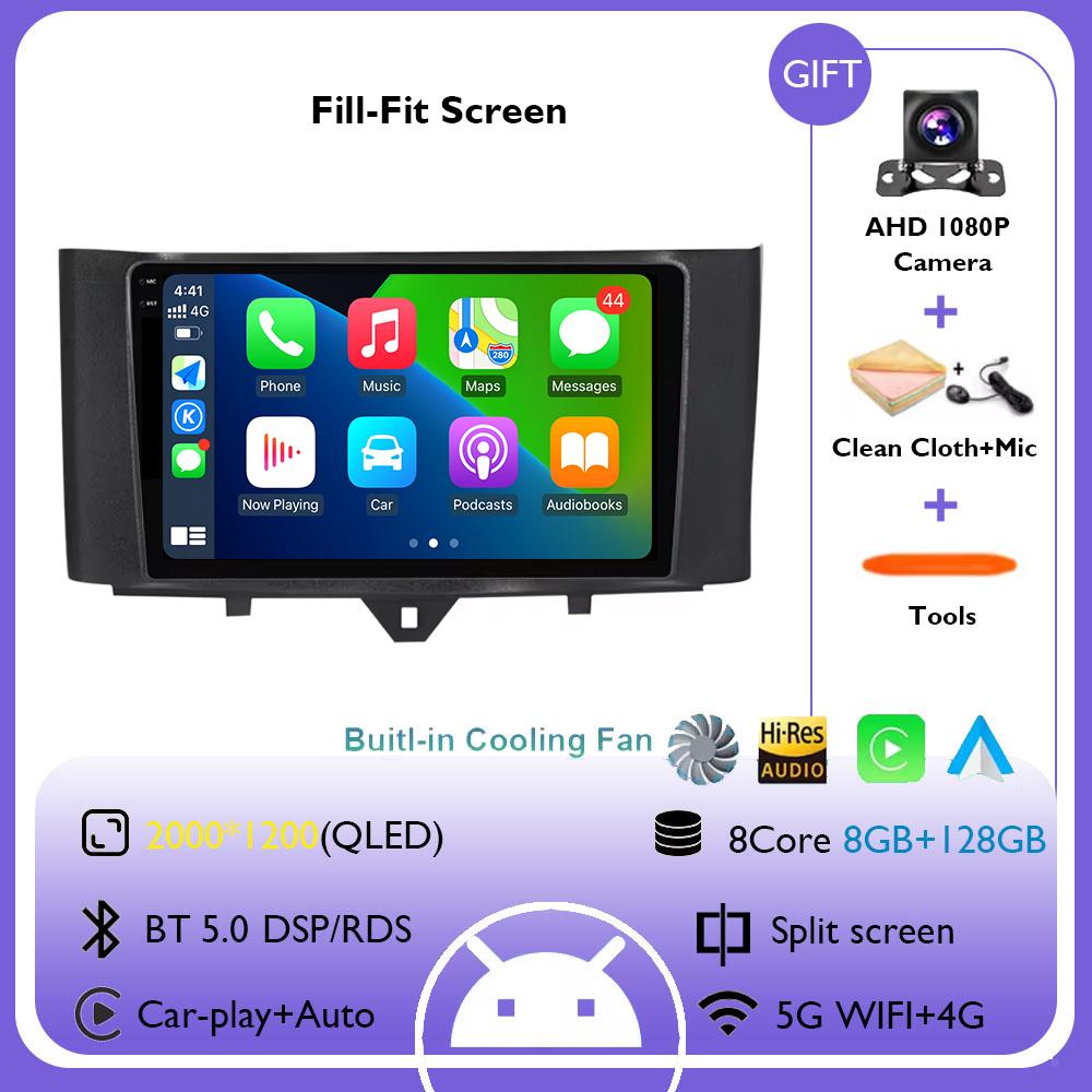Carplay Android 14 System Car DVD Multimedia Player For Mercedes Benz Smart Fortwo 451 2011 2012 2013 2014 2015 WiFi Radio GPS