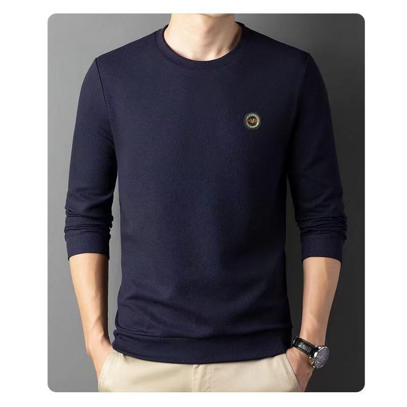 New Quality Men's Long-sleeved T-shirt Solid Color Round Neck Bottoming Shirt T-shirt Casual T-shirt Large Size Top Men's Autumn and Winter