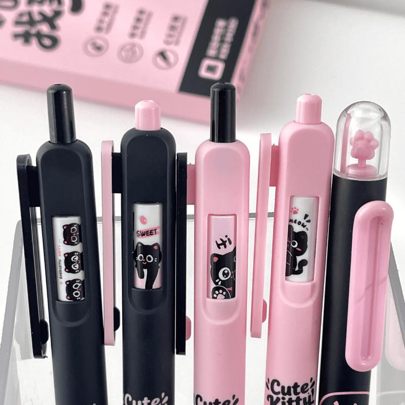 4/5pcs Cute Kitty Gel Pens Set Click-to-Change Pattern Kawaii Cat Gel Ink Pens 0.5mm Tip Black Refill School Supplies