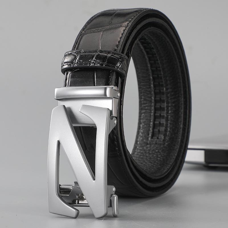 Men's Genuine Leather Automatic Buckle Belt - 2024 Top Layer Cowhide Business Style for Youth