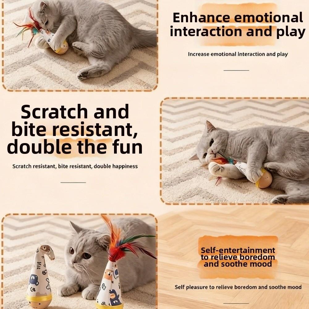 Cartoon Pattern Cat Tumbler Wobbler Wear-Resistant Bite-Resistant Kitten Wobble Ball with Feather Cat Interactive