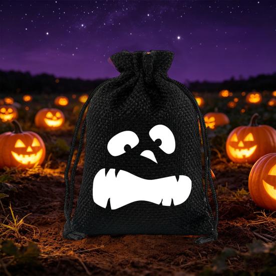 Party Favor Bags with Handles 2 Pcs Halloween Burlap Gift Drawstring, Trick or Treat Kids Activity Supplies Candy Pouch, Reusable Goodies Bag