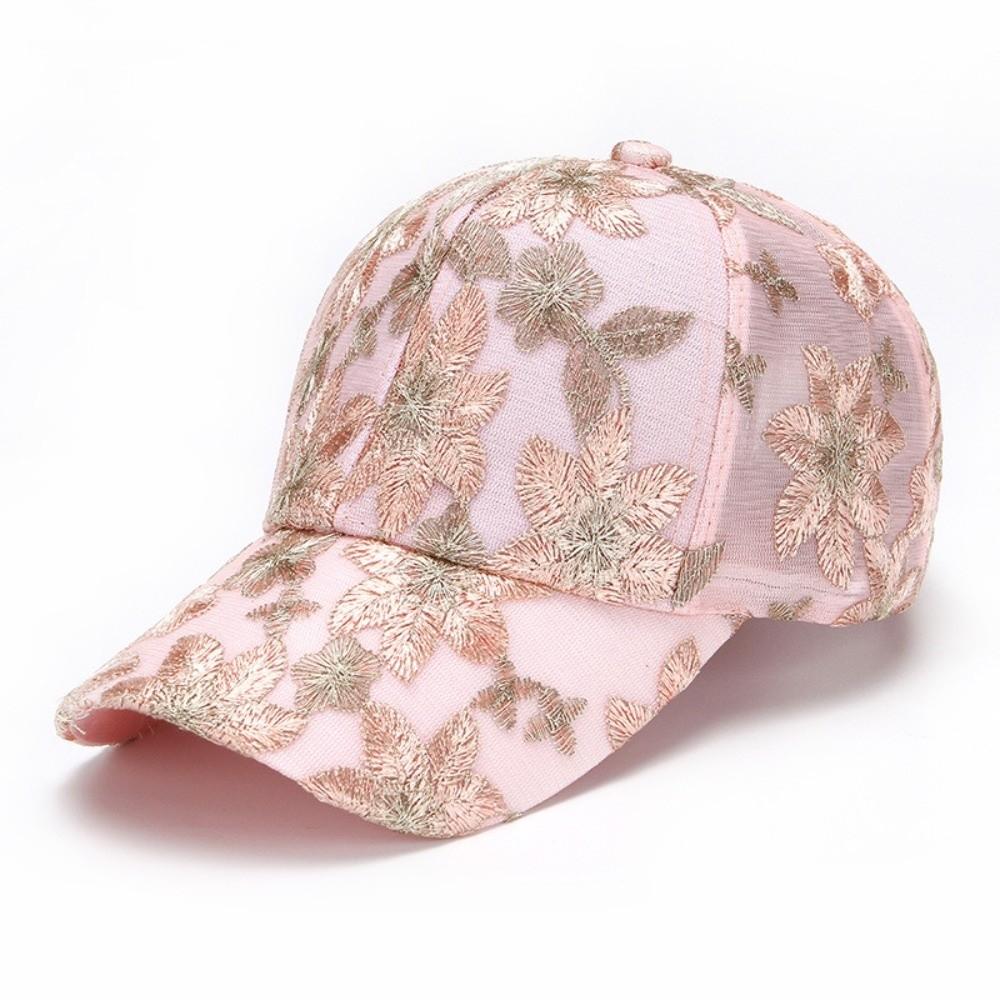 Adjustable Floral Lace Baseball Cap Hollow Streetwear Hat Fashion Mesh Baseball Hat For Women розовый