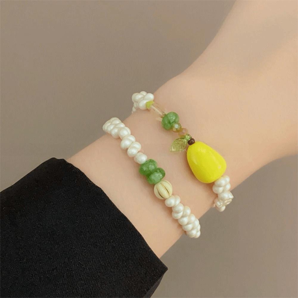 2pcs/set Exquisite Fruit Stacked Bracelet Sweet Bohemia Hand Chain Pear Bead Bracelet  Girls