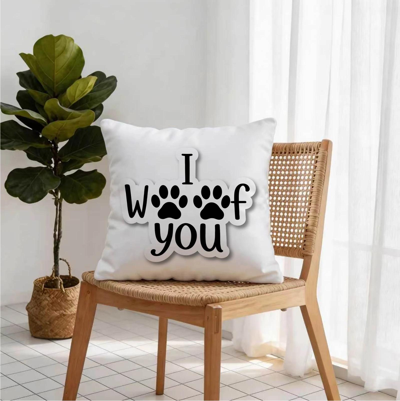 Throw Pillow 18.18 Inch, I Woof You Dog Paw Print Cushion Accent Pillow, Includes Pillow Core For Cozy Sofa Peach skin 18*18(CM)-1Pcs