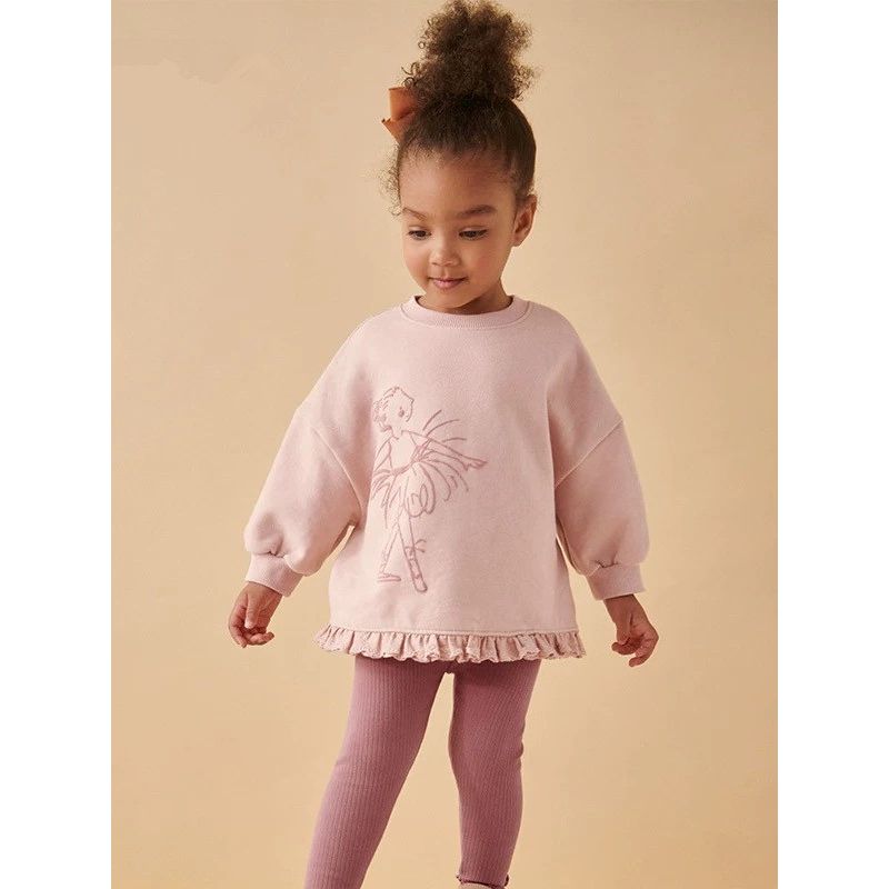 Cotton 2025 Spring and Autumn Children's Dance Long Sleeve T-Shirt for Little Girls, Spring Top, Thin Sweatshirt for Girls 3