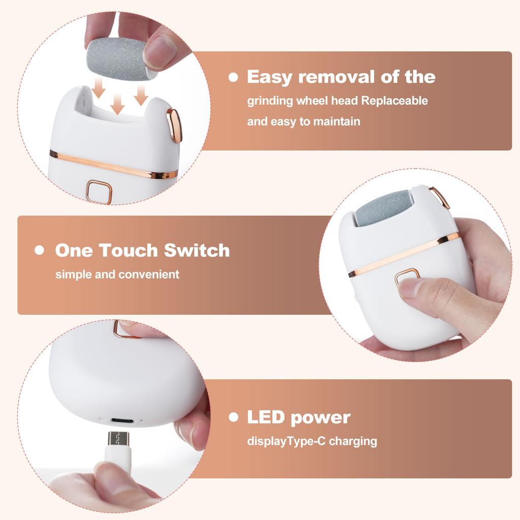 Electric Foot Grinder Rechargeable Foot File Dead Skin Callus Remover Dry Cracks Pedicure Tools with 3 Grinding Heads Feet Care