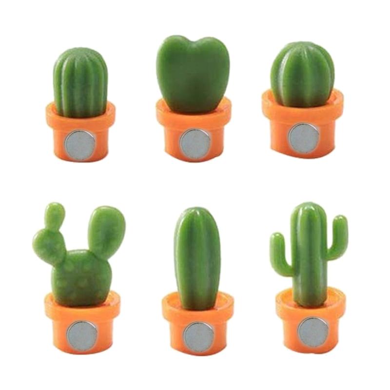 6Pack Cactus Themed Clip 3D Resins Succulents Plant Magnets Functional Refrigerator Accessories Home Office Use