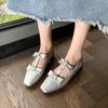 Fashion Flat Shoes Spring New Square Head Shallow Mouth Crystal Buckle Butterfly Knot Set Foot Soft Sole Non-slip Single Shoes
