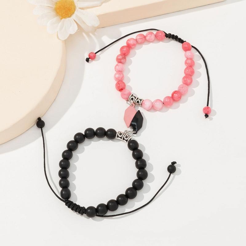 4x Magnetic Couple Bracelet Set Heart Pendant Matching Necklace Forever Love Jewelry Gifts for Couple Best Friends