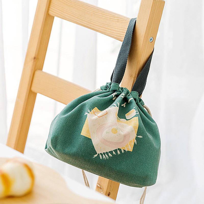 Large Japanese-Style Canvas Tote for Bento, Insulated Lunch Handbag for Work