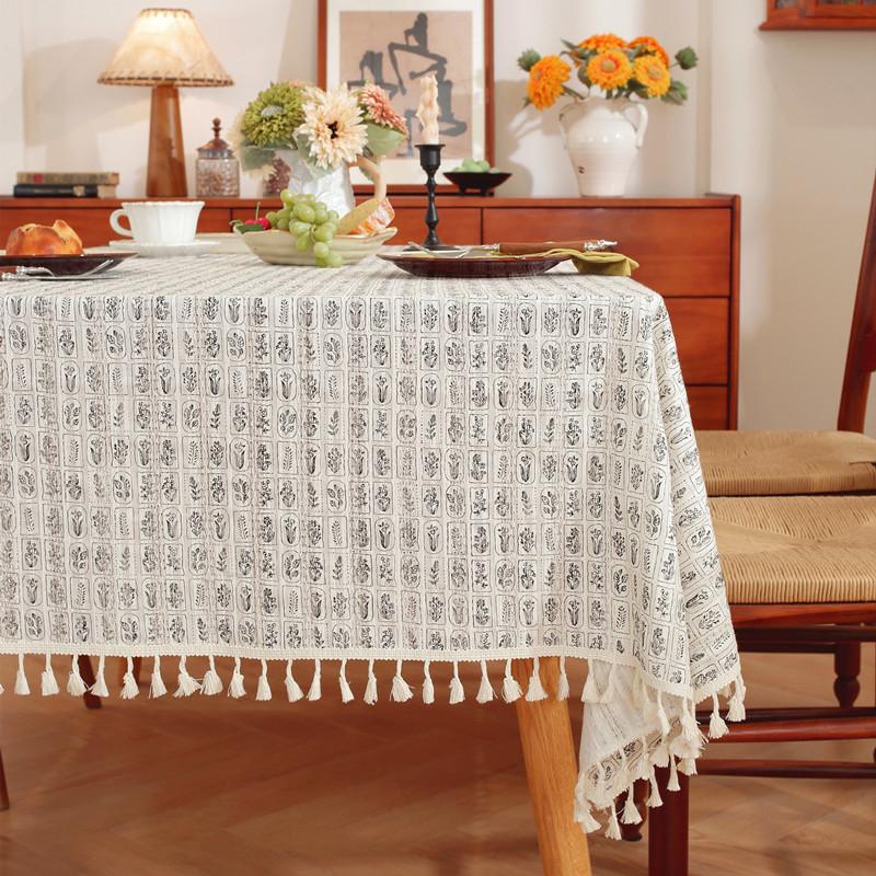Pastoral Small Fresh Cotton Jacquard Printing Retro Style Flower Rectangular Tablecloth Coffee Table Dining Table Cloth Cover Towel