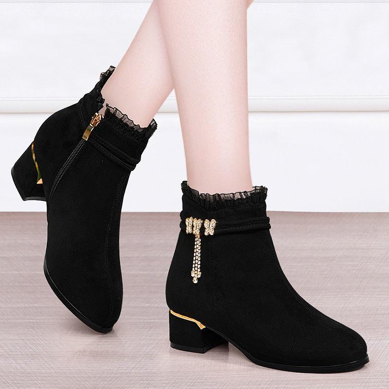 Women's Ankle Boots High Quality Suede Casual Boots Fashion Tassel Pendant Designer Women Boots Bow Rhinestone Short Boot Botas