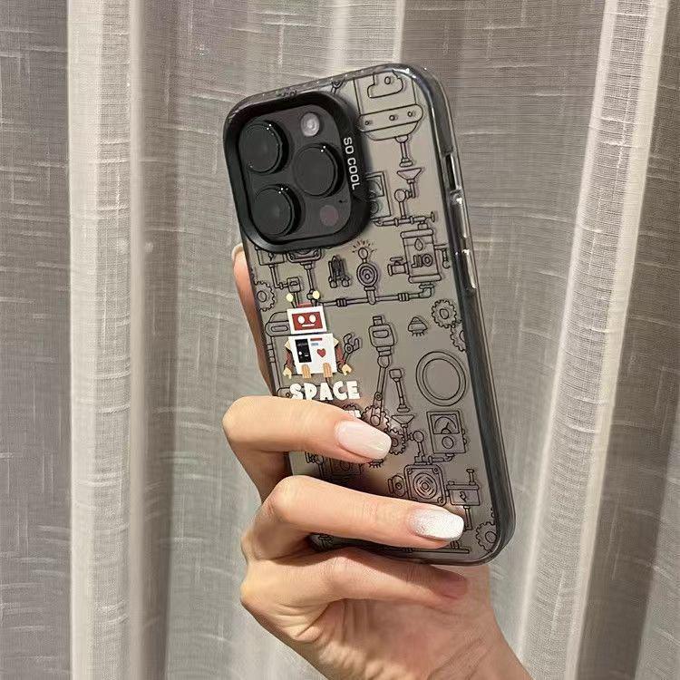 Silver Shell Creative Robot Line Phone Case for Apple 17/16/15 Pro & 14 Pro Max/13/12 Cross