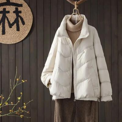 Women White Duck Down Jacket Winter Coats Women Stand Collar Short Puffer Coat Warm Female Parkas Loose Casual Feather Coat